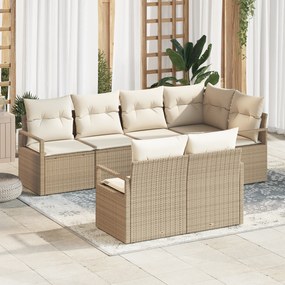 Conjunto de Sofá de Jardim vidaXL 7 Peças com Almofadas Bege Rattan Po