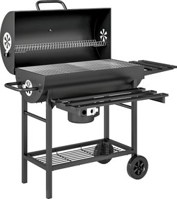 Outsunny Churrasqueira a Carvão em Aço BBQ Smoker com Tampa Alças Termómetro Rodas Móvel 114 x 65 x 95 cm | Aosom Portugal