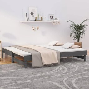 Sofá-cama de puxar 2x(100x200) cm pinho maciço cinza