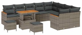 Conjunto de Sofá para Jardim de 12 Peças com Almofadas Cinza Rattan Po