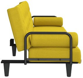 Sofá-cama com apoio de braços tecido amarelo-claro