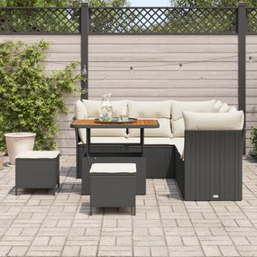 Conjunto de Sofá de Jardim vidaXL com Almofadas Preto Poliratan Acácia