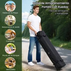 Tenda dobrável 590 x 305 x 266 cm exterior com estacas, cordas de fixação, sacos de areia e rodas para 6-8 pessoas festas, eventos, feiras Cinzenta