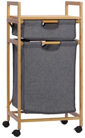 HOMCOM Cesto Roupa Bambu 2 Bolsas Tecido Amovíveis Prateleira Aberta 4 Rodas 42x35x84,5cm Cinza Madeira | Aosom Portugal
