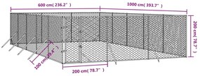 Canil de exterior 6x10x2 m aço galvanizado prateado