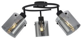 Foco de teto de design preto com vidro fumê redondo 3 luzes - Domo Moderno