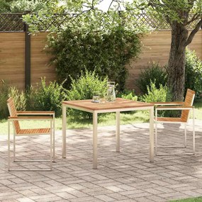 vidaXL Conjunto de Jantar de Jardim 3 Peças em Madeira de Teak e Aço Inox