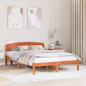 vidaXL Estrado de Cama com Cabeceira Castanho 160x200 cm Madeira Sólida de Pinho