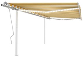 vidaXL Toldo retrátil manual com luzes LED 4x3 m amarelo e branco