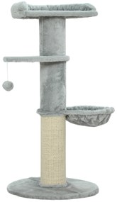 PawHut Arranhador para Gatos 103,5 cm Torre para Gatos com Cama Rede Plataforma Poste de Sisal Extra Grosso Bola Pendurada Cinza Claro | Aosom Portugal