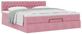 Estrutura de cama otomana com colchão 180x200 cm veludo rosa
