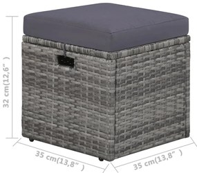 4 pcs conjunto lounge de jardim c/ almofadões vime PE cinzento