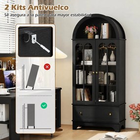 Armário de Arrumação Arqueado, 77,5 x 40 x 181 cm, Suporte para Garrafas e Copos, Preto
