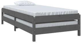 Cama empilhável 75x190 cm madeira de pinho maciça cinzento