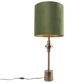Candeeiro de mesa em veludo verde com base em bronze 40 cm - Diverso Art Deco