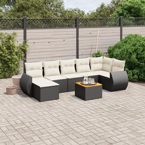8 pcs conjunto sofás de jardim com almofadões vime PE preto
