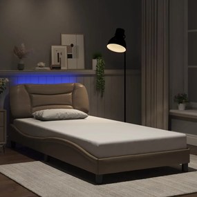 Estrutura cama c/ luzes LED 100x200 cm couro artif. cappuccino