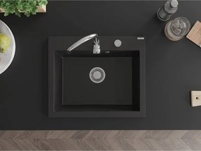 Mexen Elix lava-louça de granito de 1 câmara 600 x 500 mm, preto, sifão cromado - 6525601005-77