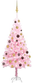 vidaXL Árvore Natal artificial pré-iluminada c/ bolas PVC rosa