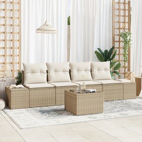 Conjunto de Sofá de Jardim 5 Peças com Almofadas em Polyrattan Bege