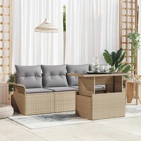 vidaXL Conjunto de Sofá de Jardim Modular de 5 Peças com Almofadas Bege Rattan Sintético