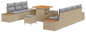 Conjunto de Sofá de Jardim vidaXL 10 peças com Almofadas Bege Rattan A