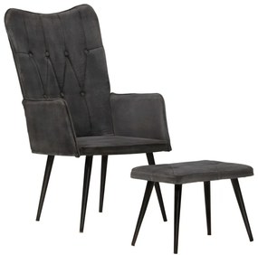 339670 vidaXL Poltrona com apoio de pés lona vintage preto