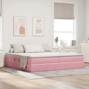 vidaXL Cama com arrumação e colchão Rosa 200 x 200 cm Veludo