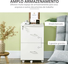 Bloco gavetas de Escritório Móvel Auxiliar para Arquivos com 2 Gavetas Fechadura 2 Chaves 43x45x72cm Branco