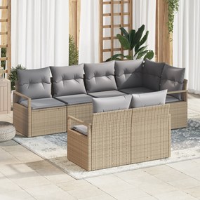Conjunto de Sofá Jardim vidaXL de 7 Peças com Almofadas Bege Poliratan