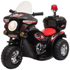 HOMCOM Mota Elétrica para Crianças de 18-36 Meses Motocicleta Infantil com 3 Rodas e Bateria 6V com Música Buzina Farol Baú 80x35x54cm Preto
