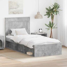 vidaXL Estrutura da Cama com cabeceira Cinza Concreto 90 x 190 cm