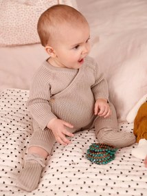 Conjunto em tricot, calças  + botinhas, para bebé bege