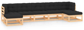 vidaXL 7 pcs conj. lounge jardim c/ almofadões antracite pinho maciço