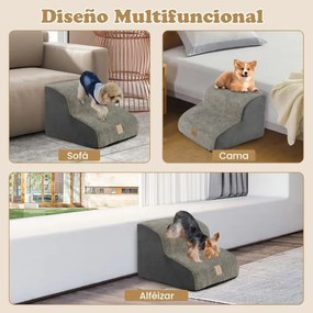 Rampa de espuma para cães Escada de 2 níveis para animais de estimação com cobertura lavável Base antiderrapante Degraus para cães para sofá-cama Cinz