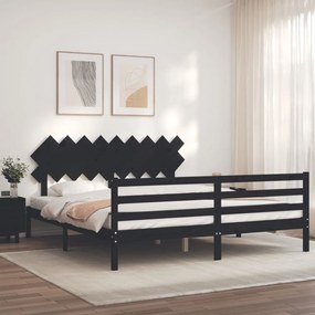 vidaXL Estrutura cama Super King Size c/cabeceira madeira maciça preto