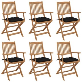 vidaXL Cadeiras de jardim dobráveis c/ almofadões 6 pcs acácia maciça