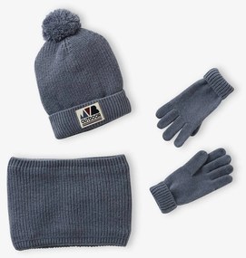 Conjunto gorro + gola snood + luvas/mitenes «Outdoor», para menino azul-acinzentado