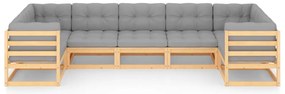 7 pcs conjunto lounge de jardim c/ almofadões pinho maciço