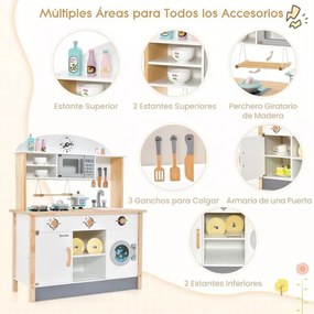 Cozinha de brincar para crianças de 3 anos Cozinha de brincar em madeira com micro-ondas, máquina de lavar roupa, escorredor Simulado 79 x 35 x 98 cm
