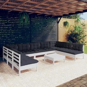 vidaXL 10 pcs conj. lounge de jardim c/ almofadões pinho maciço branco