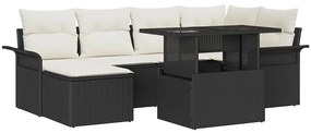 Conjunto de Sofá de Jardim vidaXL 7 Peças com Almofadas Preto Vime Poliéster
