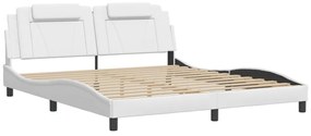 Estrutura cama c/ luzes LED 180x200 cm couro artificial branco