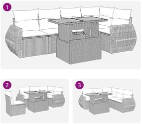 6 pcs conjunto sofás de jardim com almofadões vime cinzento