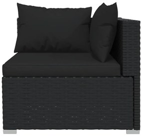 6 pcs conjunto lounge de jardim c/ almofadões vime PE preto