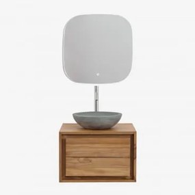 Conjunto De Móvel De Casa De Banho Suspenso Em Madeira De Teca Jabari Madeira De Teca & Cimento Cinzento Redondo Ø40 Cm Tarsis & Quadrado - Sklum