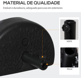 Outsunny Base de Parede para Chapéu de Sol Suporte Semicircular para Chapéu de Sol Preenchido com Areia 21kg ou Água 18kg para Jardim Pátio Terraço Exterior 50x31x18cm Preto