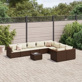 vidaXL 10 pcs conj. sofás jardim com almofadões vime PE castanho