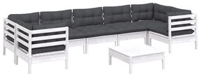 8 pcs conjunto lounge de jardim c/ almofadões pinho branco