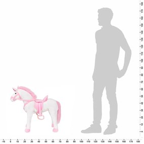 Brinquedo de montar unicórnio peluche branco e rosa XXL